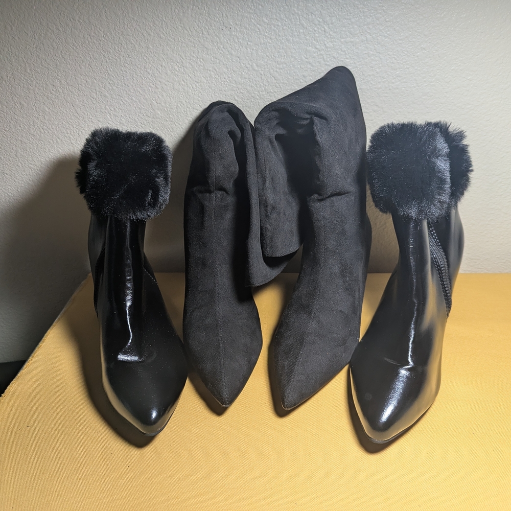 Elegant Black & Fur-Trimmed Women's Boots YTK Shoe Sale! - Picture 3 of 8